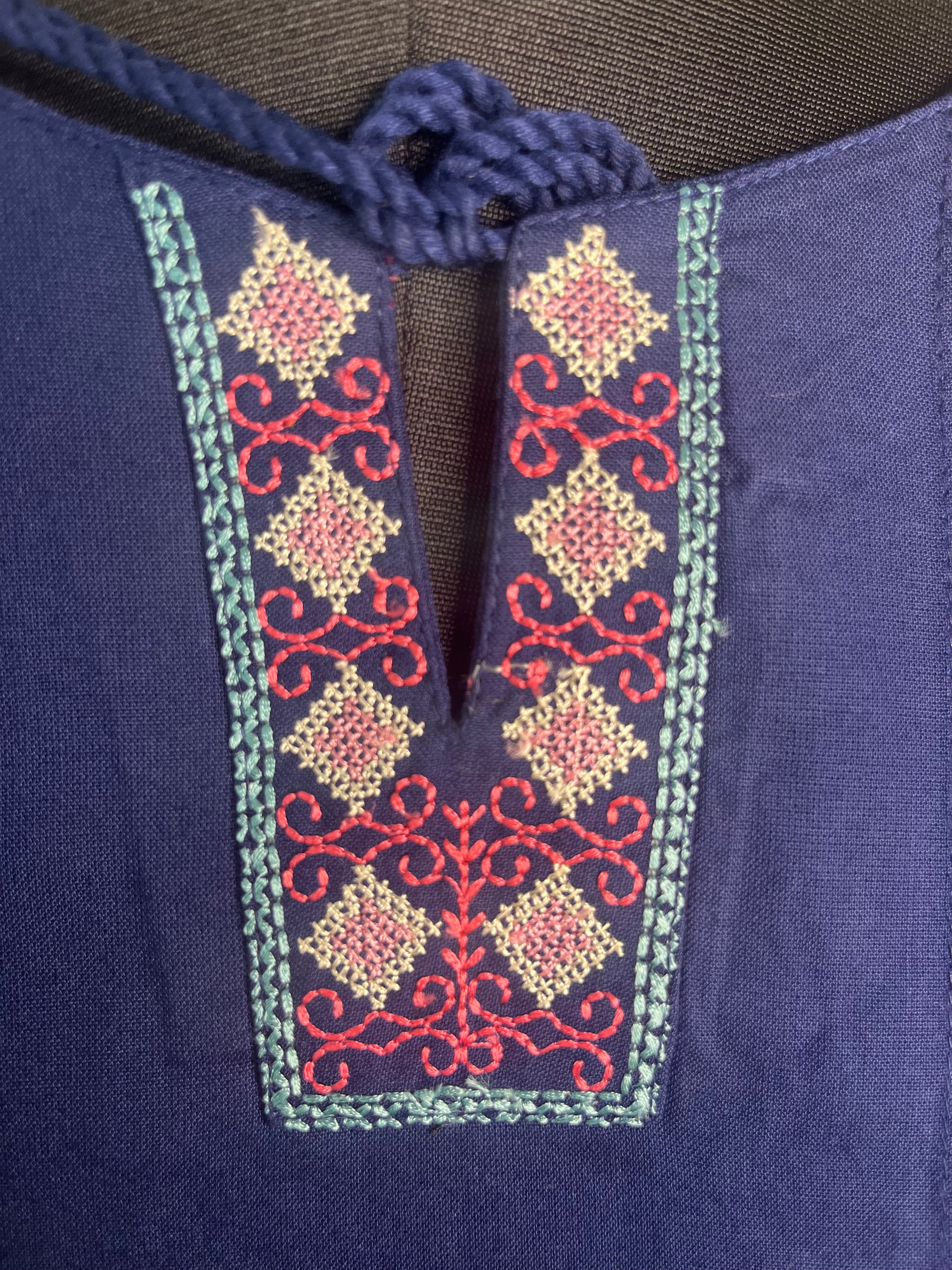 Royal Blue Tassel Cotton Short Kurti