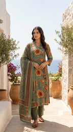 Vrinda Sage Green Cotton 3 Pcs Suit Set