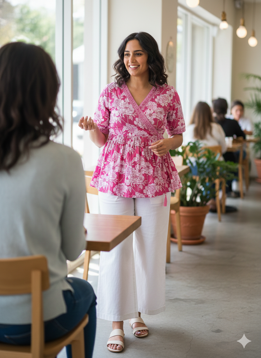 Pink Bloom Short Kurti