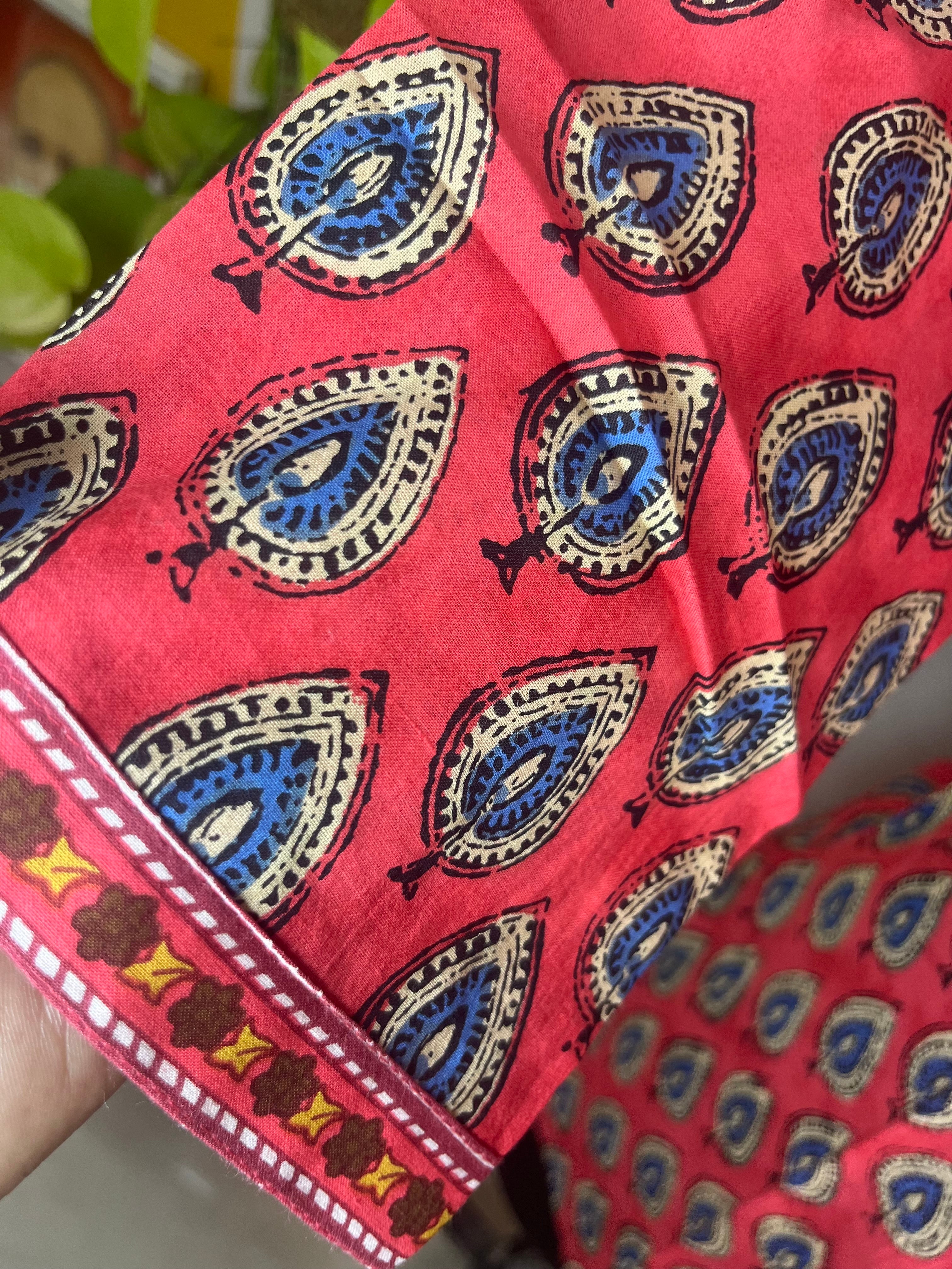 Coral Morpankh Hand Block Cotton Short Kurti