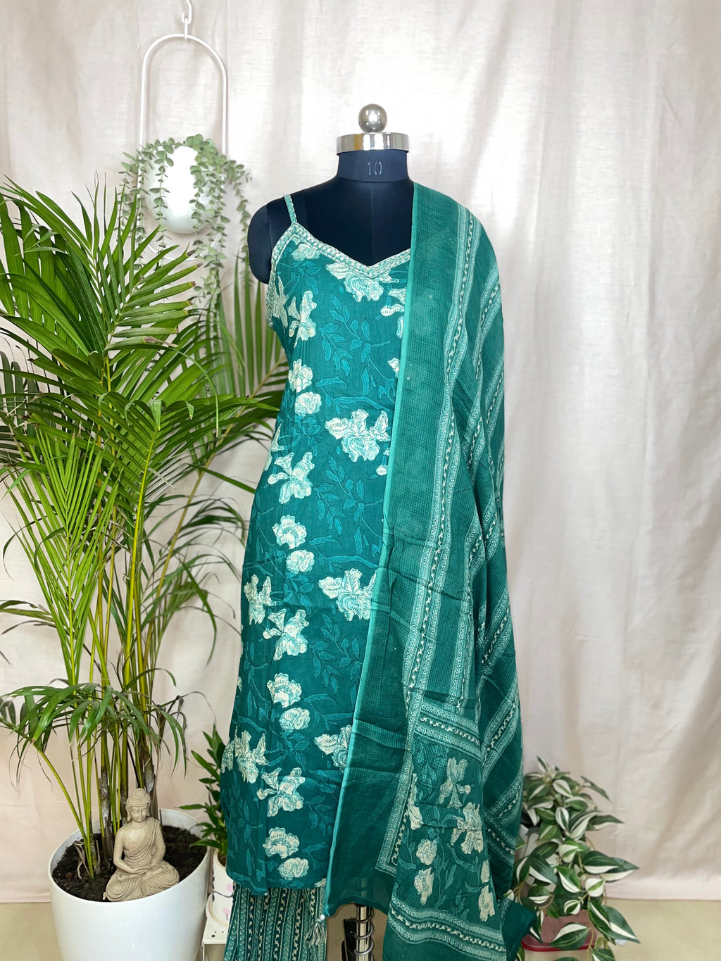 Tarvi Teal Floral 3-Piece Spaghetti Set