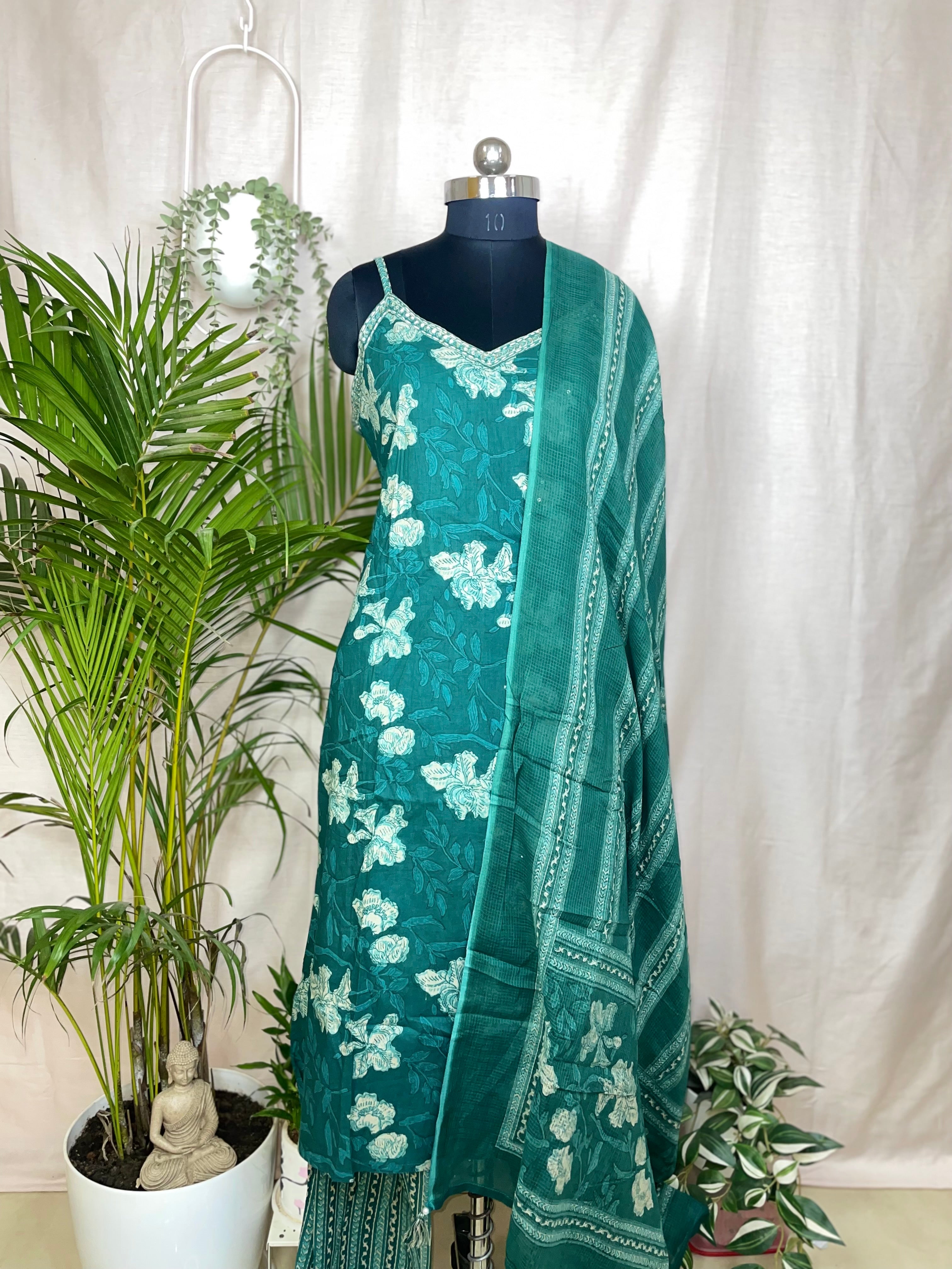 Tarvi Teal Floral 3-Piece Spaghetti Set