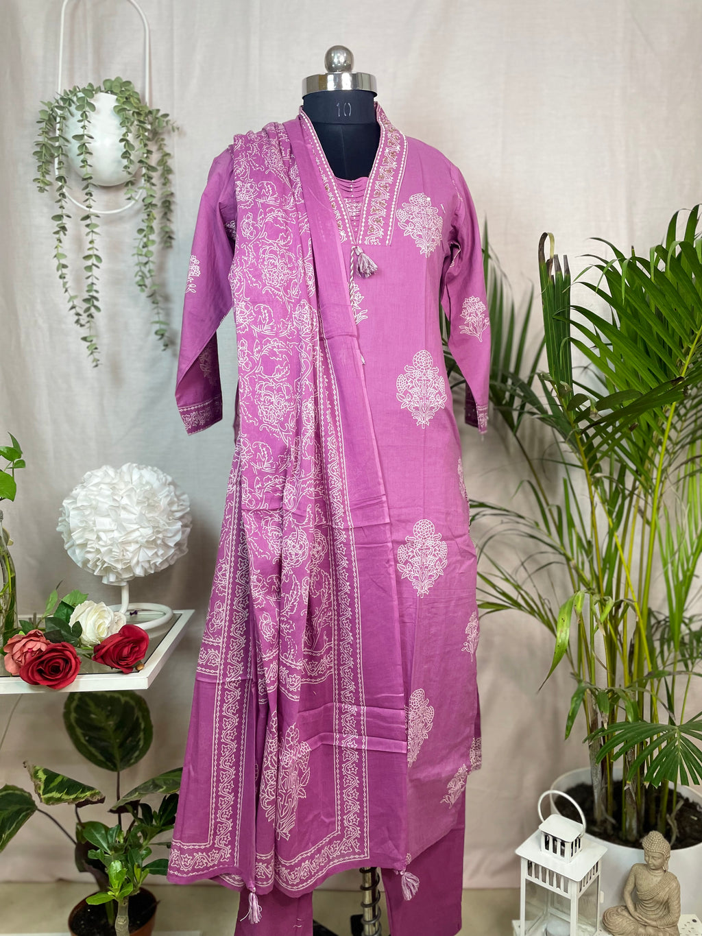 Vritti Mauve Pink Cotton 3 Pcs Suit Set