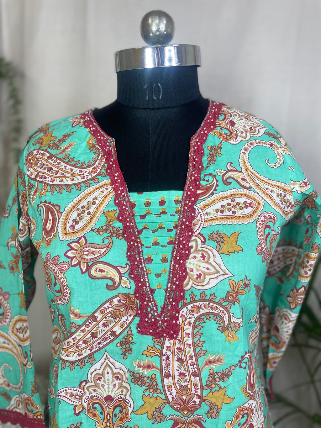 Aarvi Aqua Paisley Cotton 3 Pcs Suit Set
