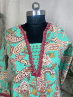 Aarvi Aqua Paisley Cotton 3 Pcs Suit Set