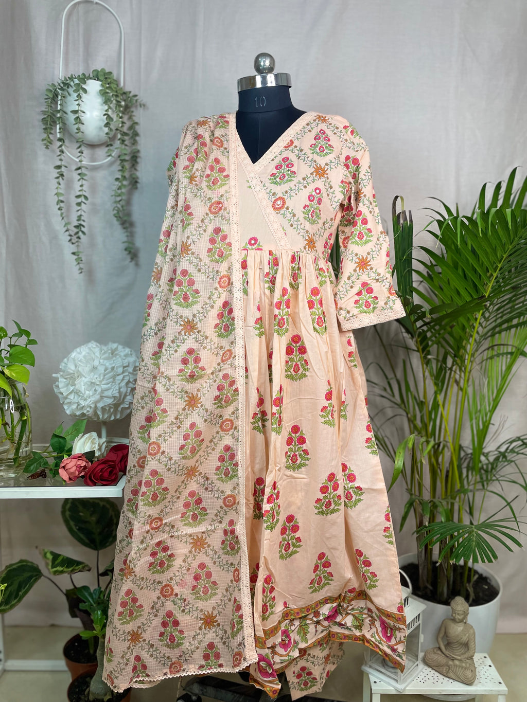 Mahi Peach Bloom Anarkali 3 Pcs Suit Set