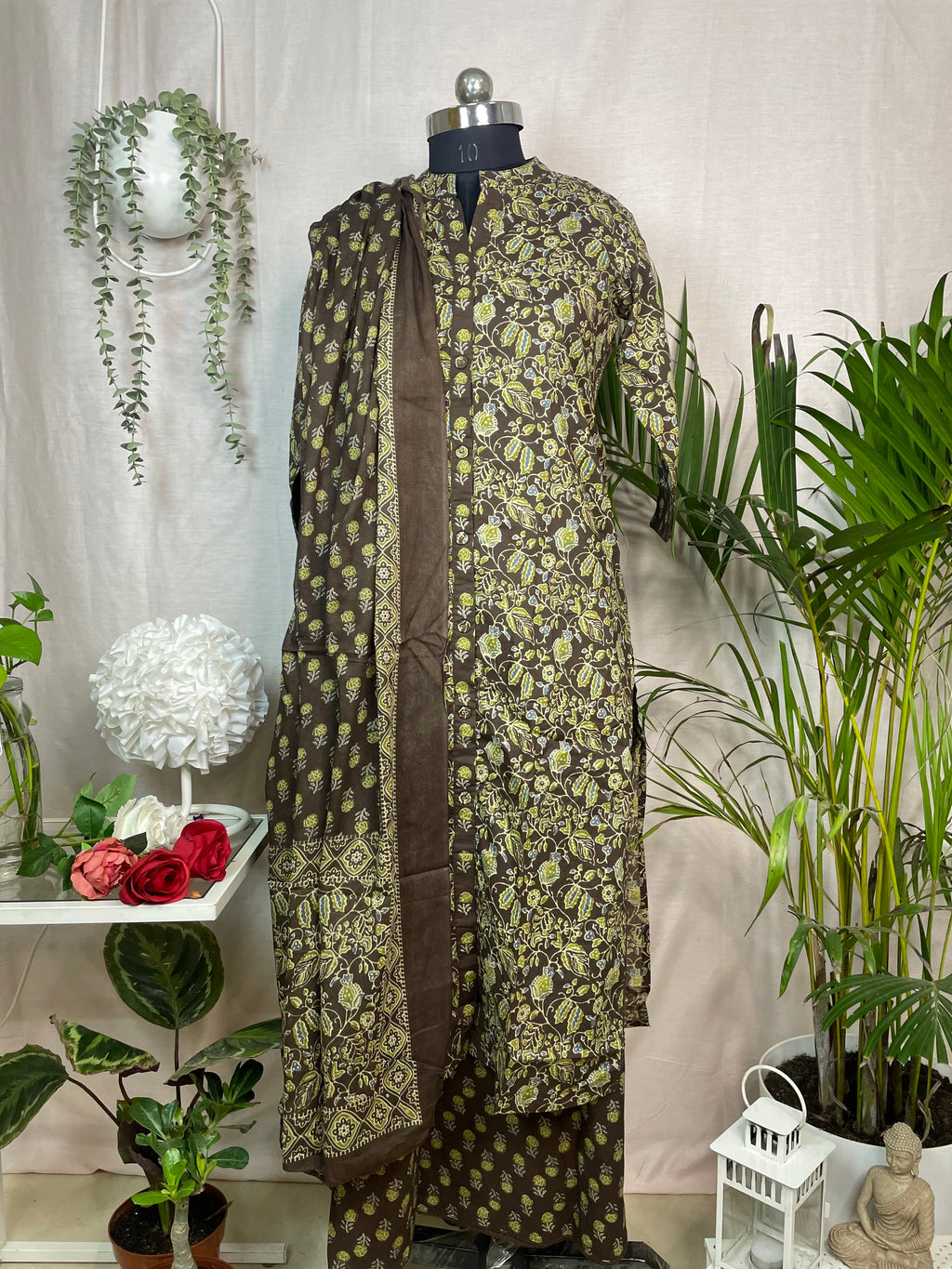 Niyati Olive Brown Cotton 3 Pcs Suit Set