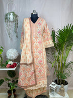 Viha Ivory Peach Cotton 3 Pcs Suit Set