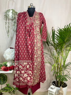 Aarna Maroon 3 Pcs Suit Set
