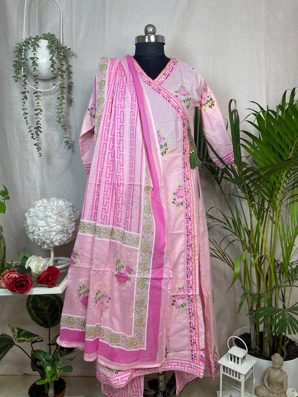Prisha Blush Pink Cotton Anarkali 3 Pcs Suit