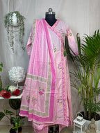 Prisha Blush Pink Cotton Anarkali 3 Pcs Suit