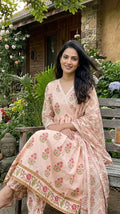 Mahi Peach Bloom Anarkali 3 Pcs Suit Set