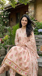 Mahi Peach Bloom Anarkali 3 Pcs Suit Set