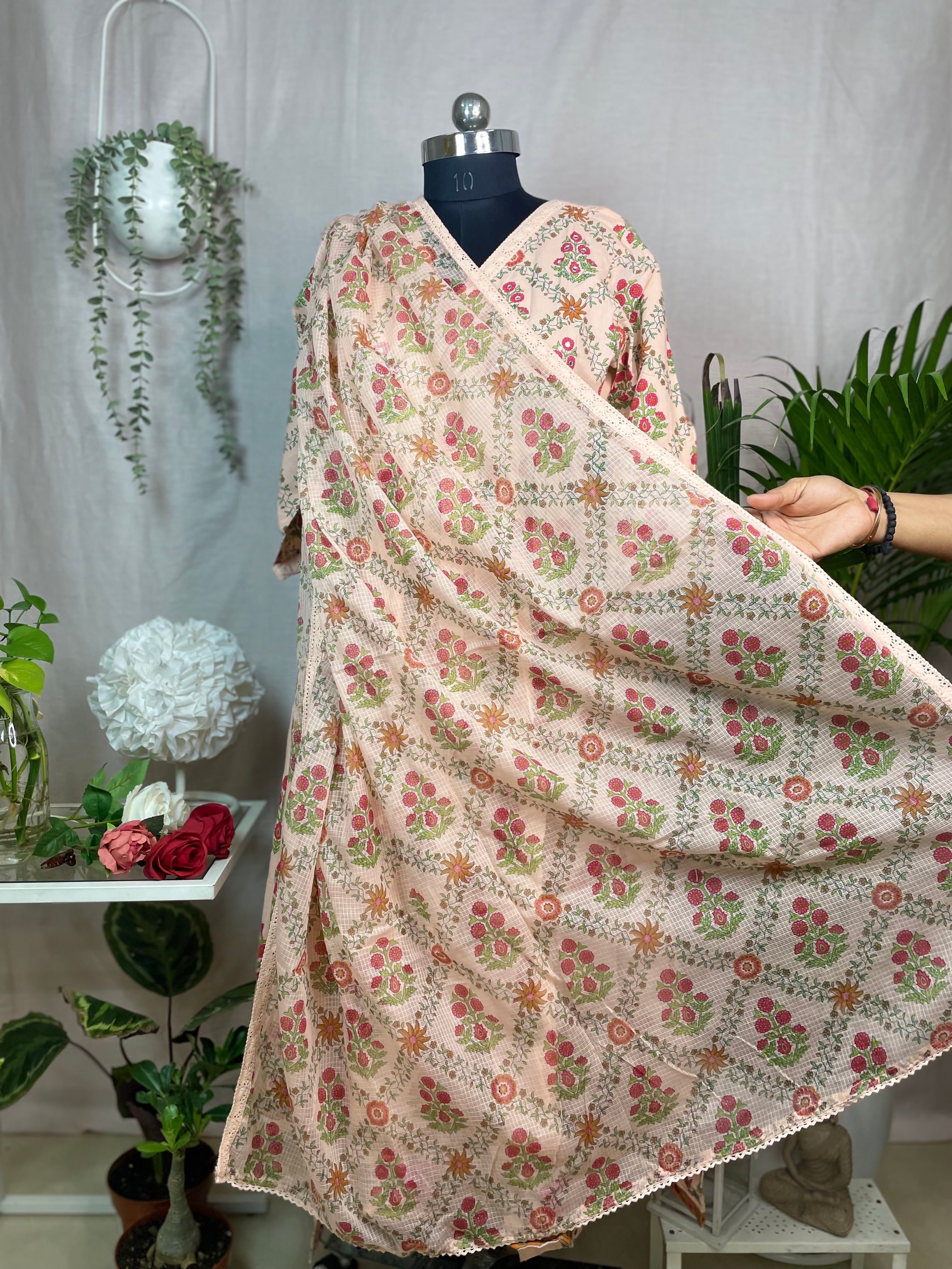 Mahi Peach Bloom Anarkali 3 Pcs Suit Set