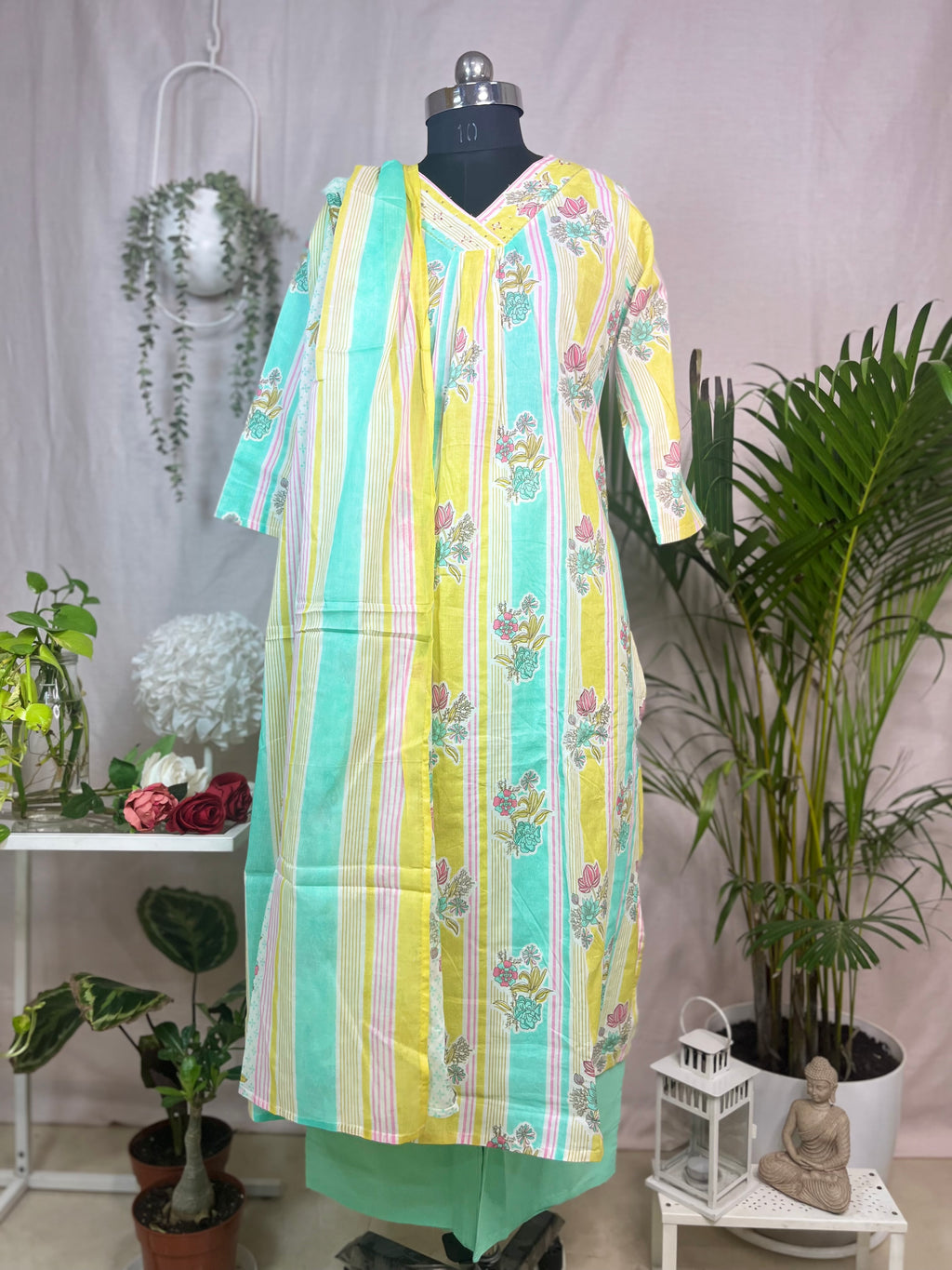 Dhruvi Mint Lemon Cotton 3 Pcs Suit Set