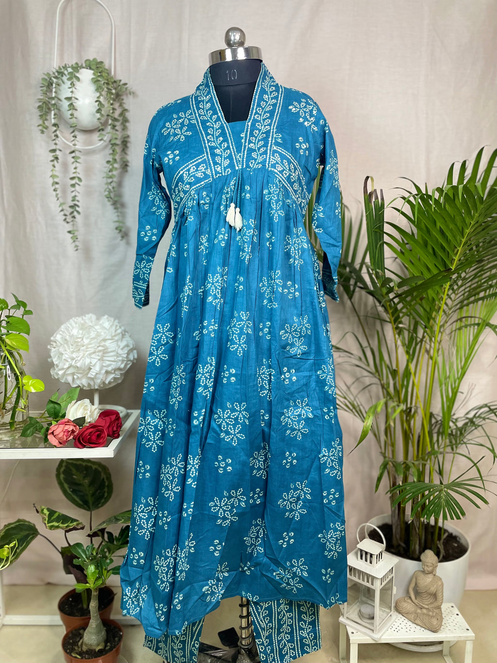 Krisha Teal Bandhani Print 3 Pcs Suit Set