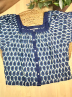 Blue Paisley Button Short top