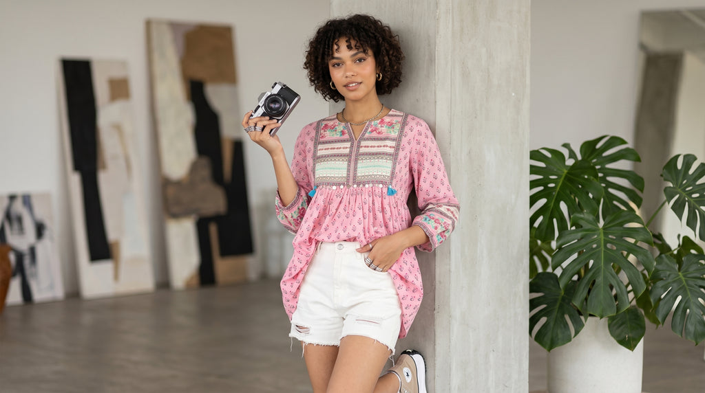 Blush Pink Garden Short Kurti