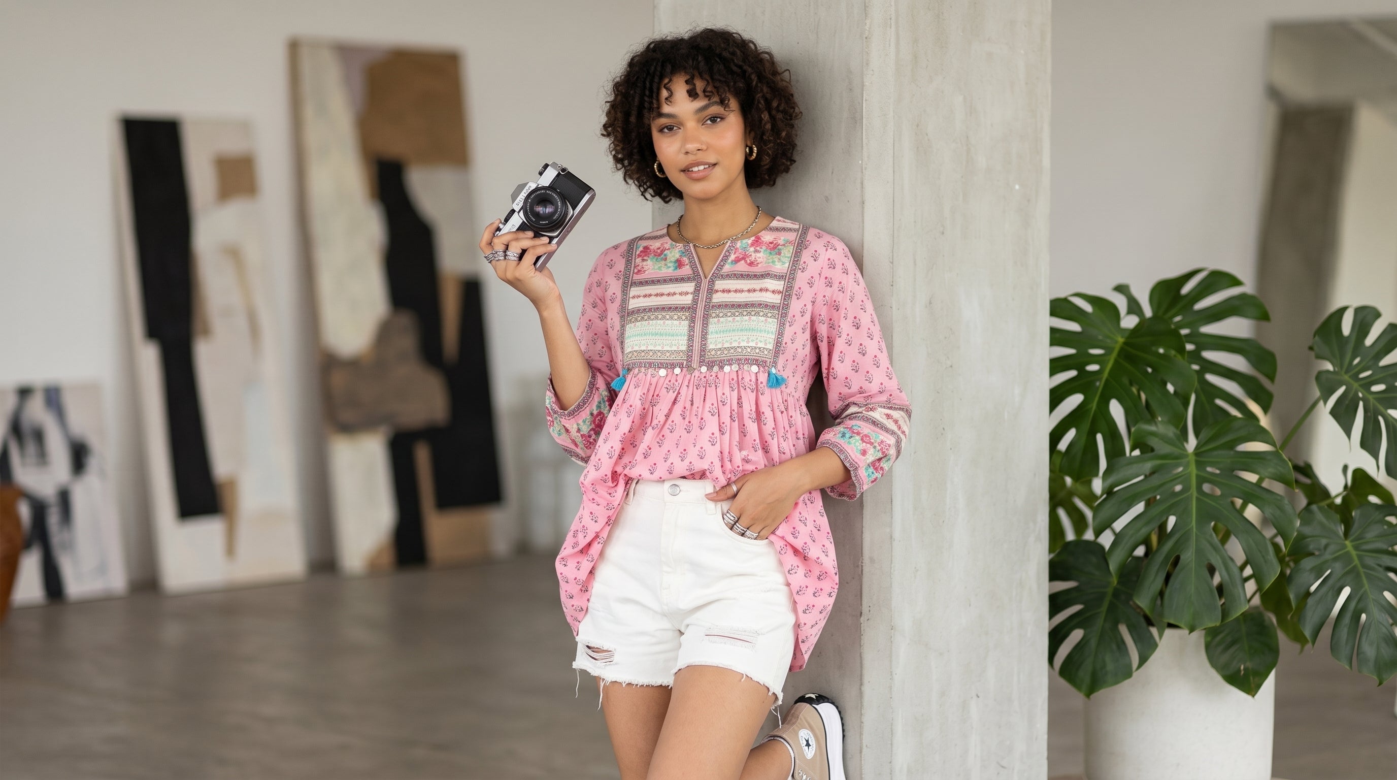 Blush Pink Garden Short Kurti