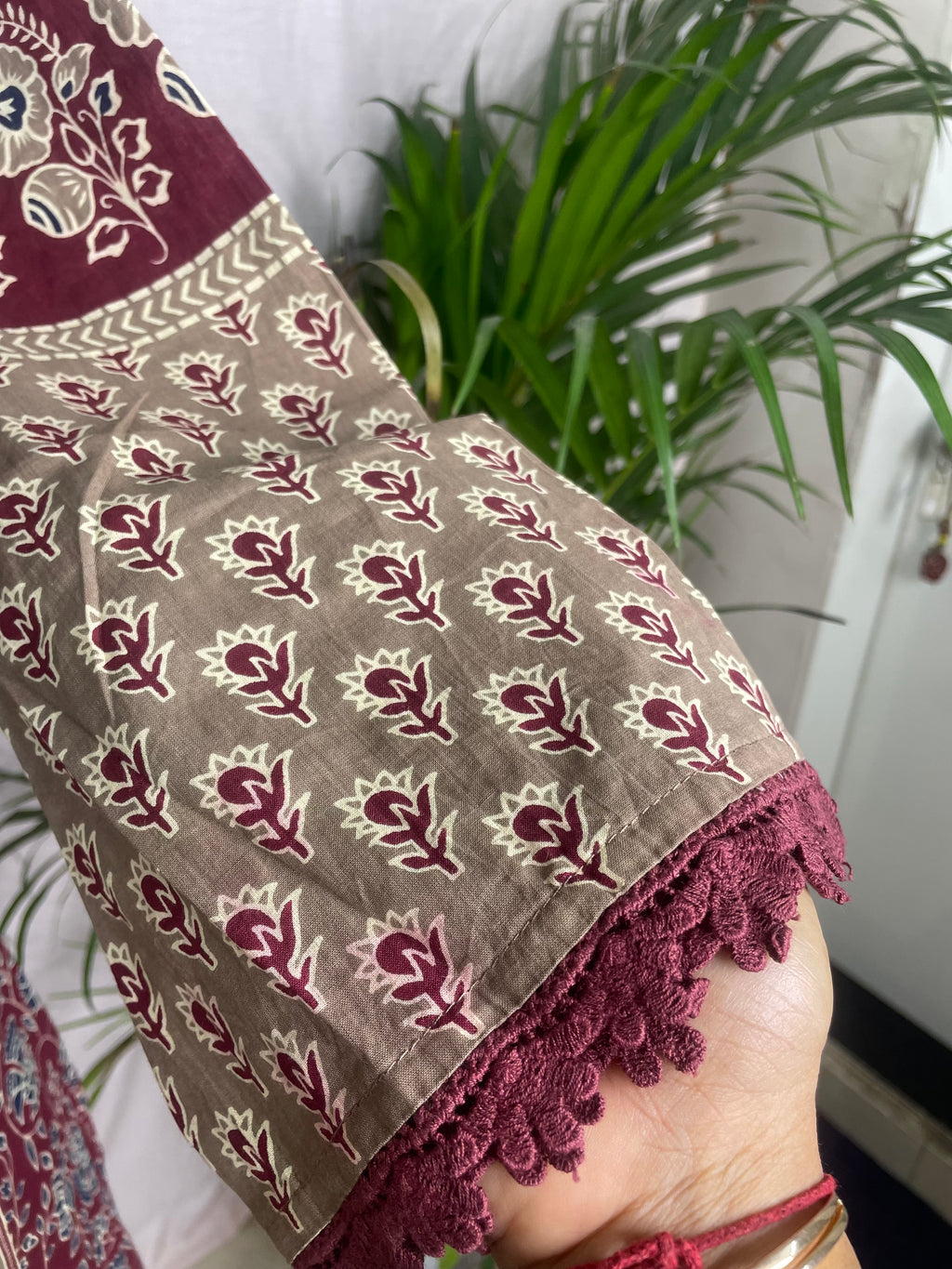 Nirali Maroon Beige 3 Pcs Cotton Suit Set