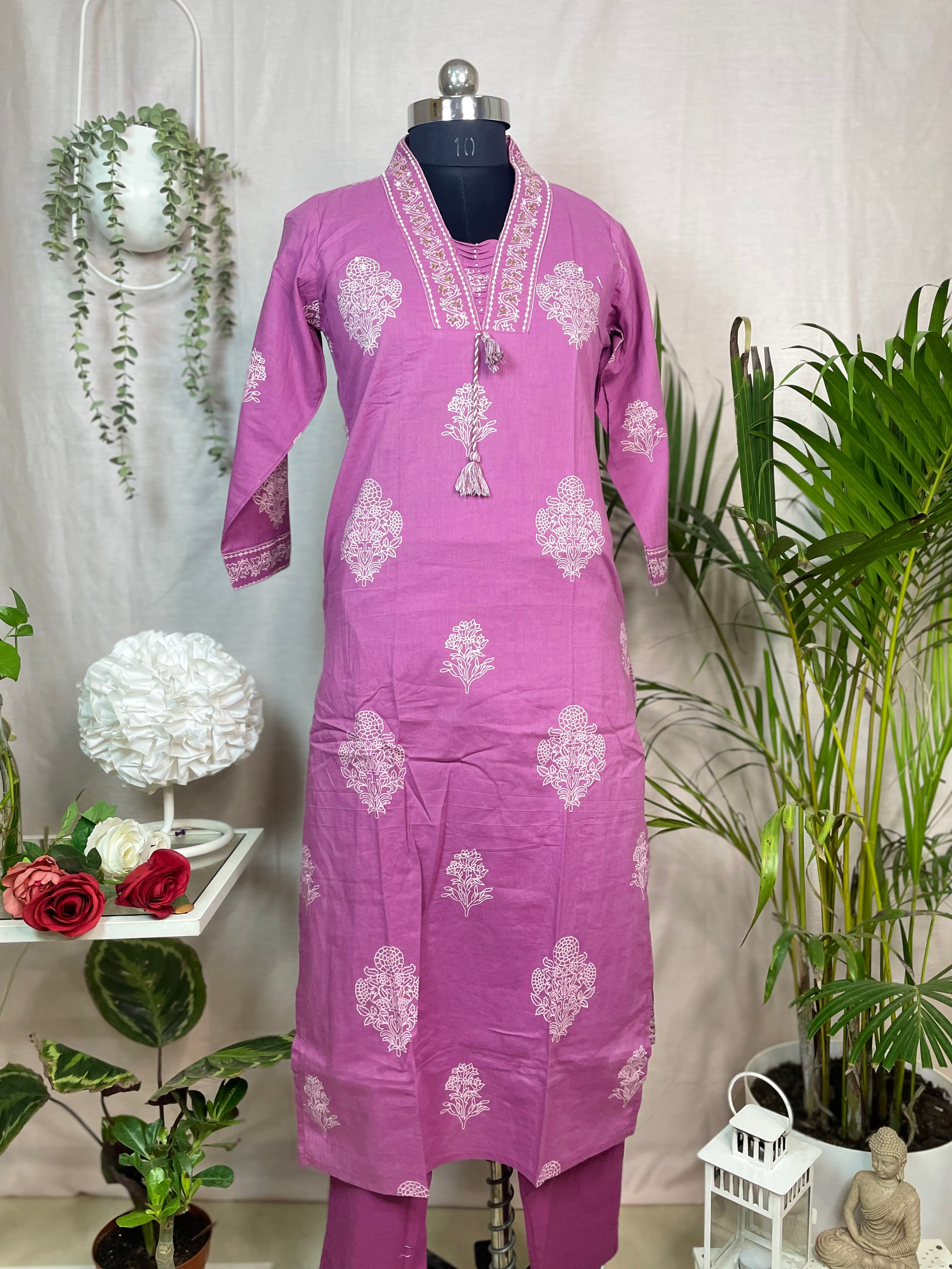 Vritti Mauve Pink Cotton 3 Pcs Suit Set