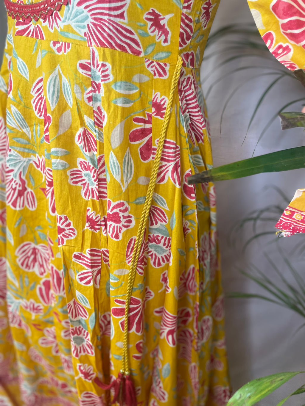 Mustard Bloom Cotton Anarkali 3 Piece Suit Dress