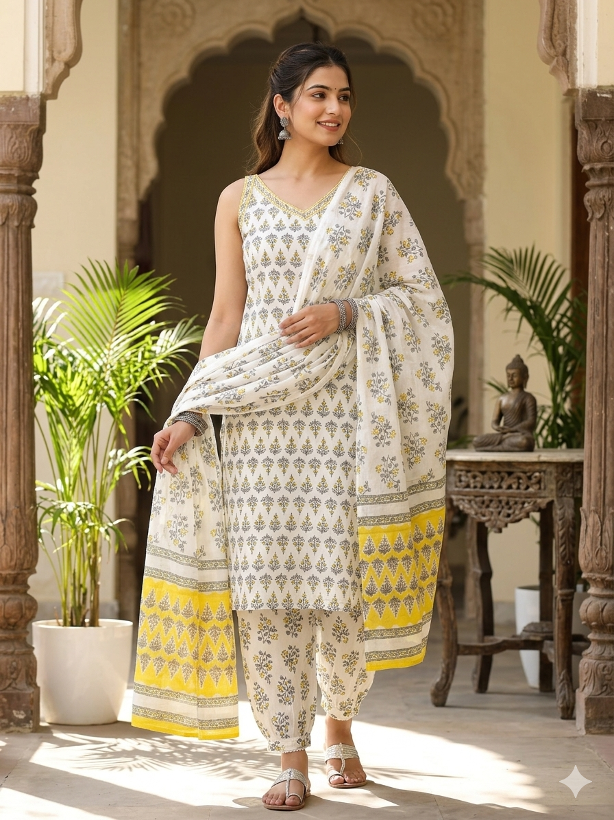 Radhvi Ivory Yellow 3-Piece Crop-Salwar Set