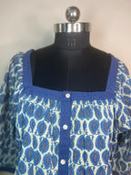 Blue Paisley Button Short top
