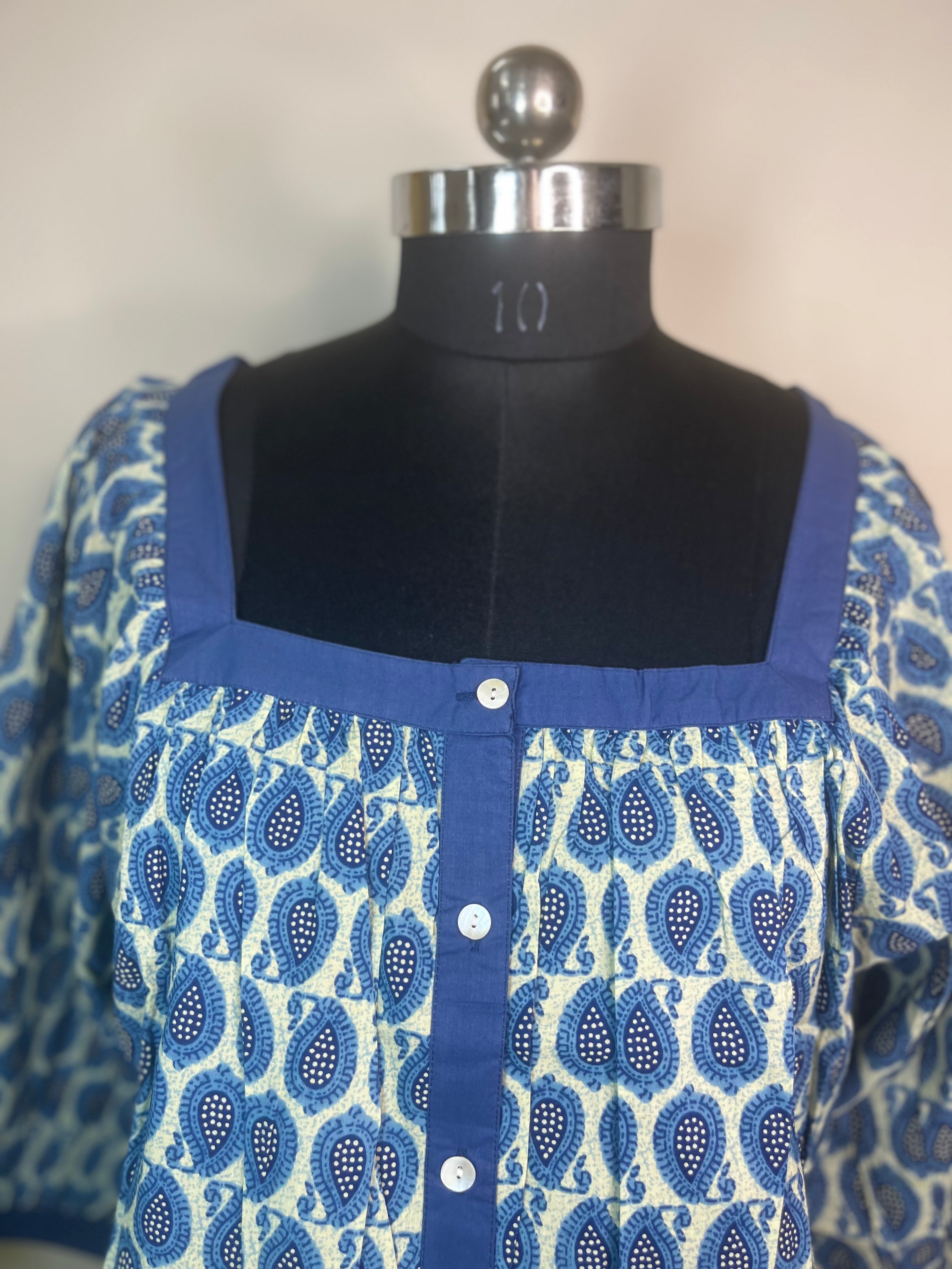 Blue Paisley Button Short top