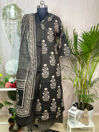 Hetvi Charcoal Bloom Cotton 3 Pcs Suit Set