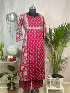 Charvi Maroon Bloom Cotton 3 Pcs Suit Set