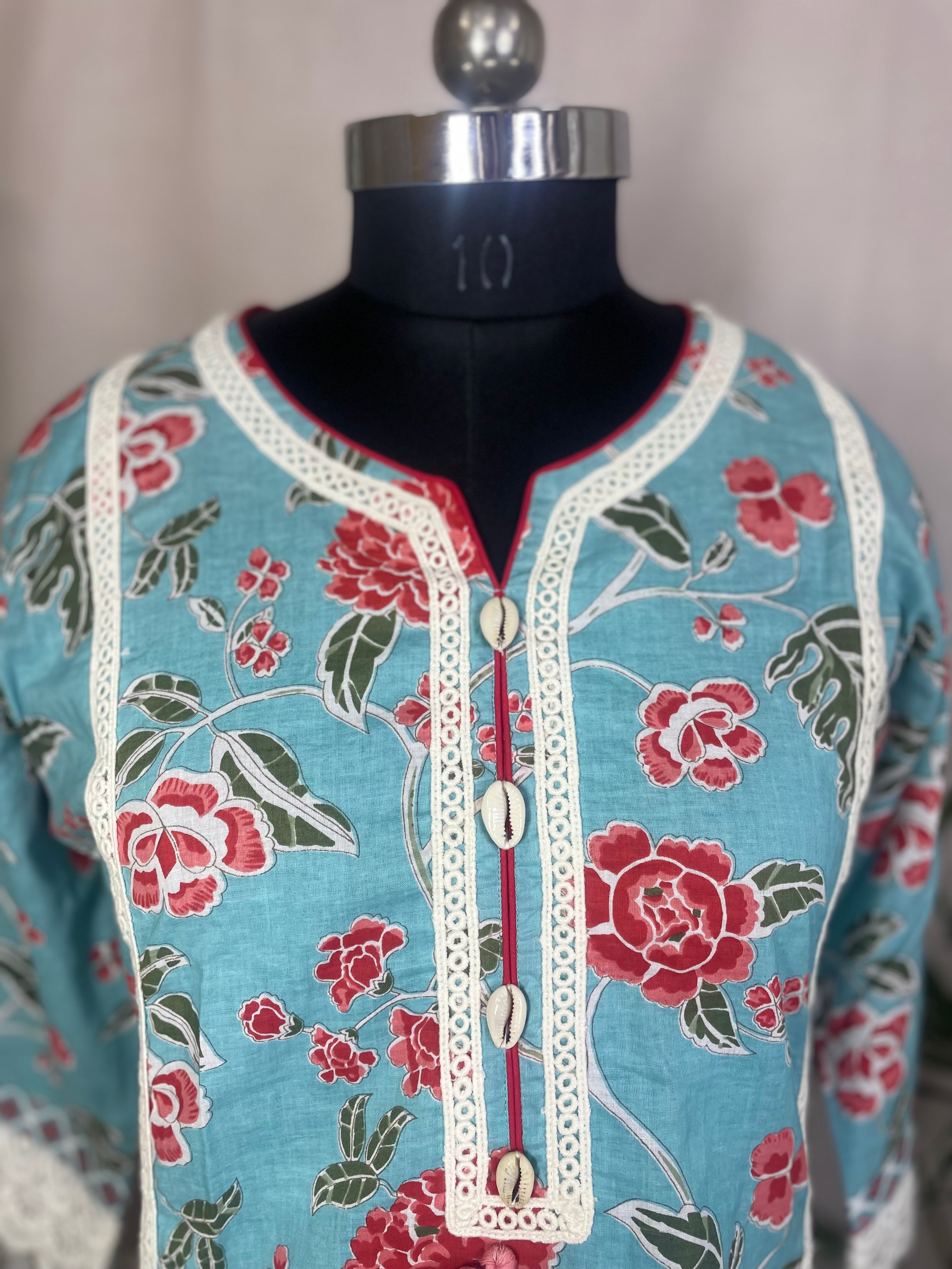 Aaira Aqua Bloom  3 Pcs Suit Set