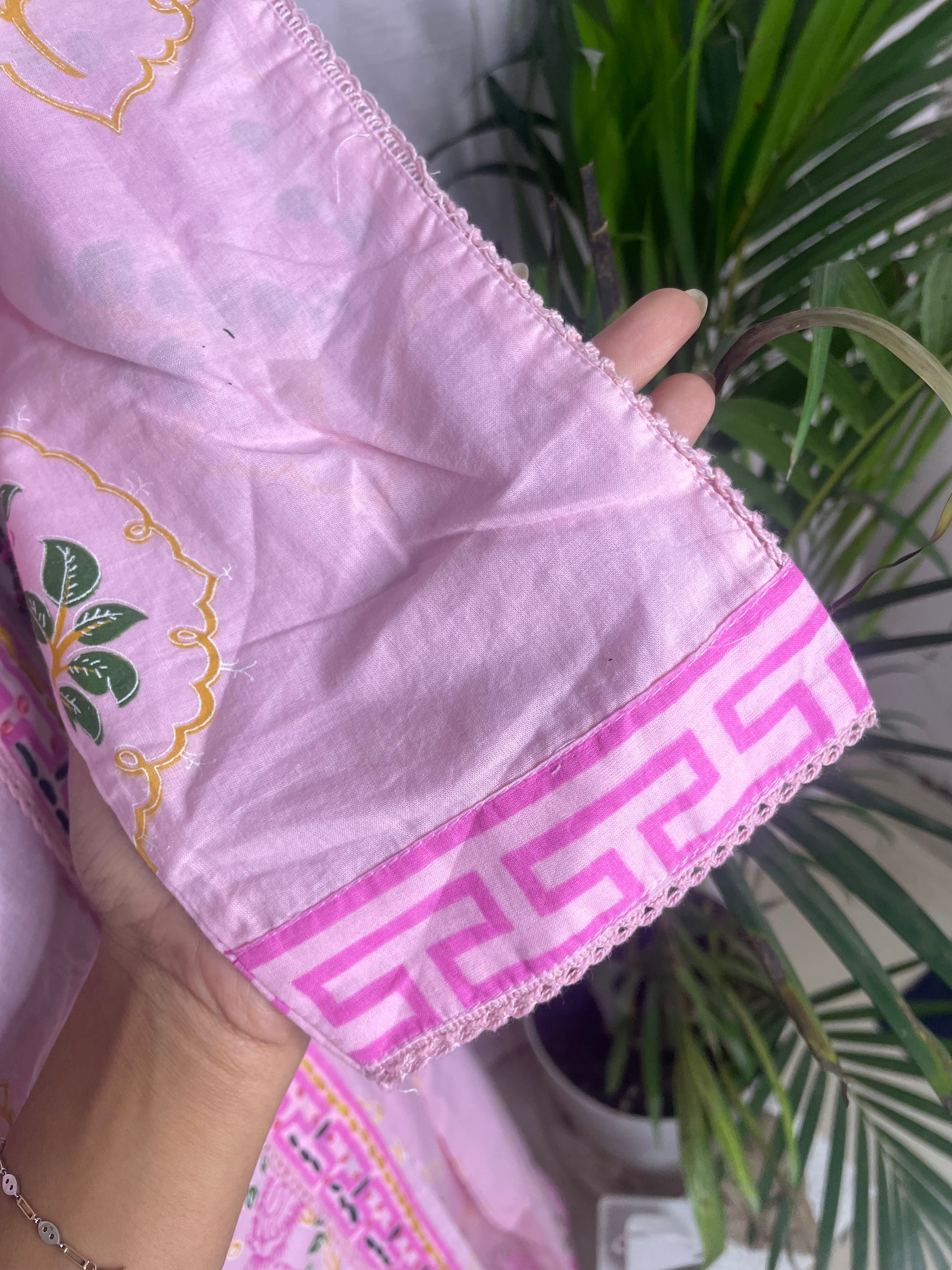 Prisha Blush Pink Cotton Anarkali 3 Pcs Suit