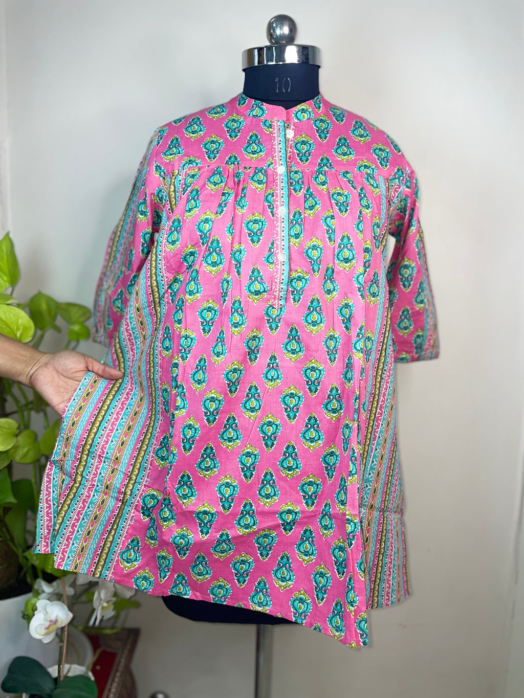 Pink Teal Paisley Short Kurti