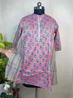 Pink Teal Paisley Short Kurti