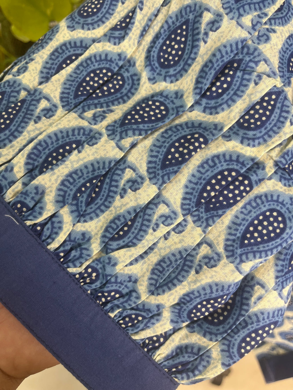 Blue Paisley Button Short top