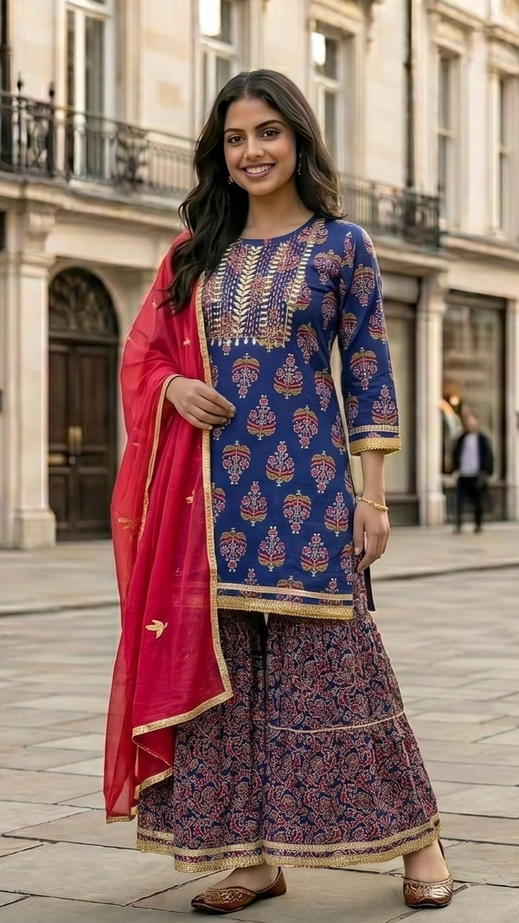 Riva Royal Blue Sharara 3 Pcs Suit Set