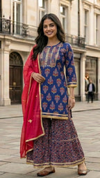 Riva Royal Blue Sharara 3 Pcs Suit Set