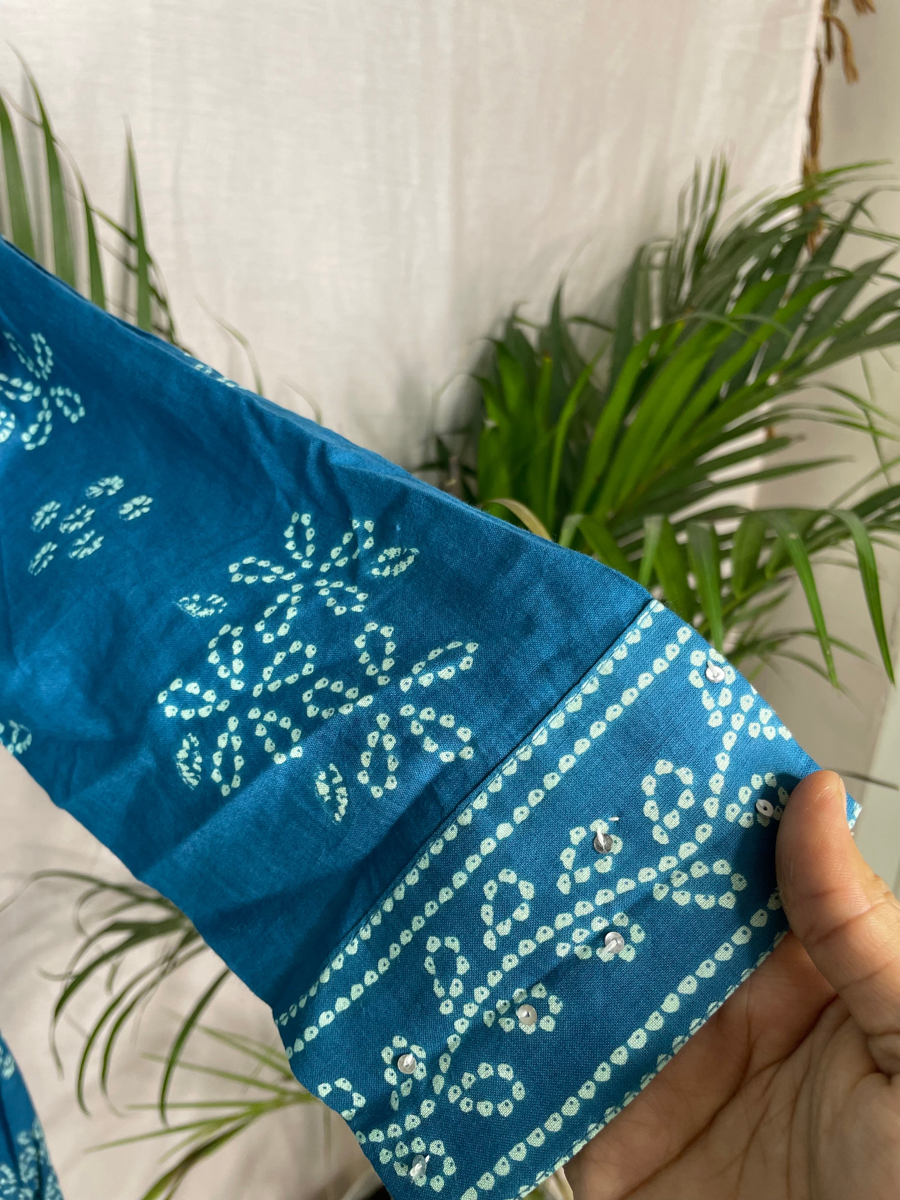 Krisha Teal Bandhani Print 3 Pcs Suit Set