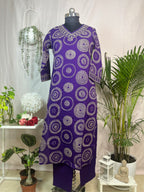 Jheel Purple Circle Cotton 3 Pcs Suit Set