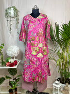Aarohi Pink Garden Cotton 3 Pcs Suit Set