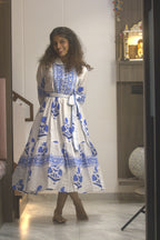 Blue Noor Hand Block Cotton Dress