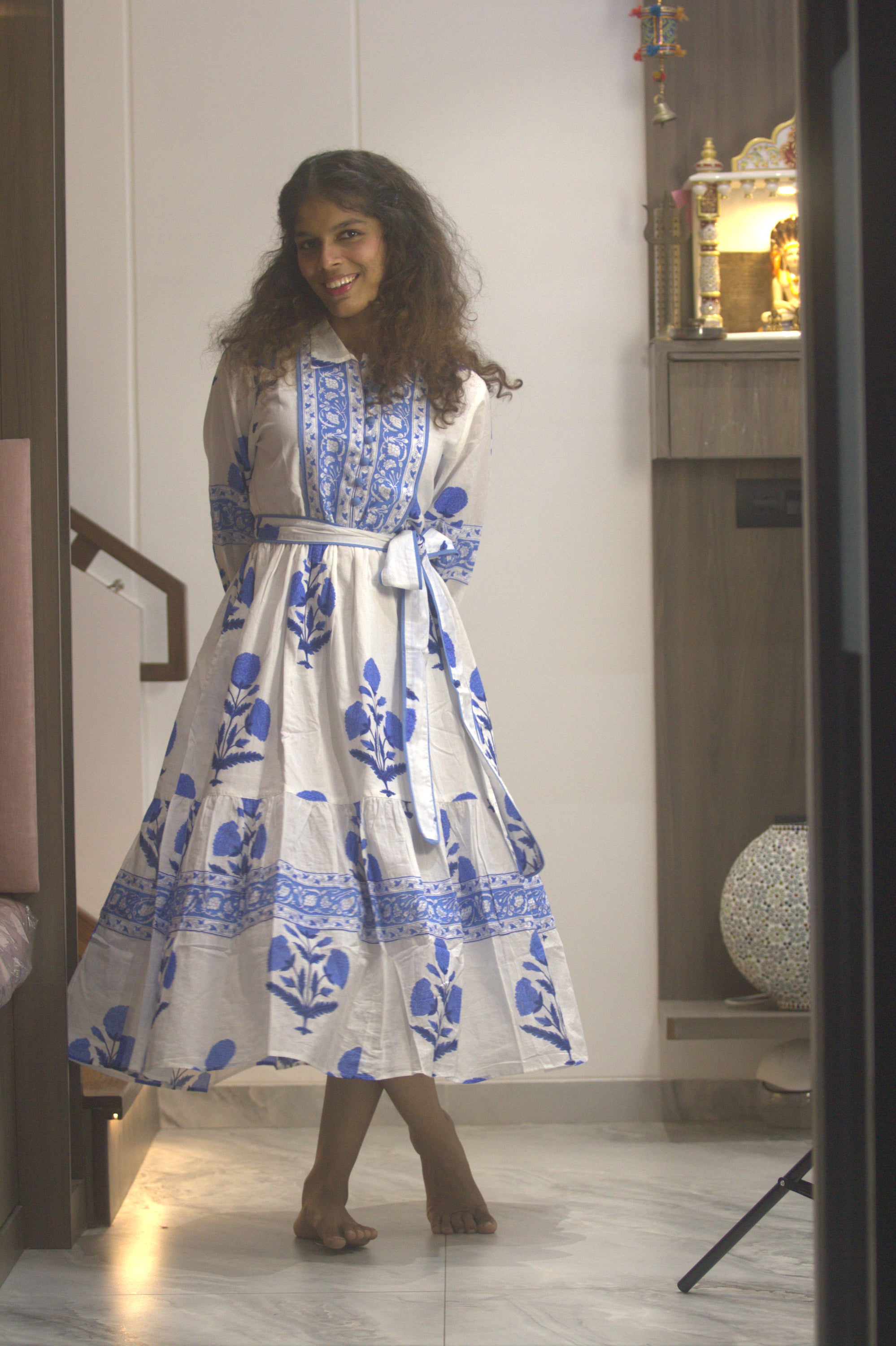 Blue Noor Hand Block Cotton Dress