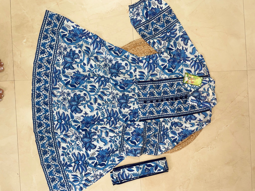 Blue Blossom Hand Block Short Dress