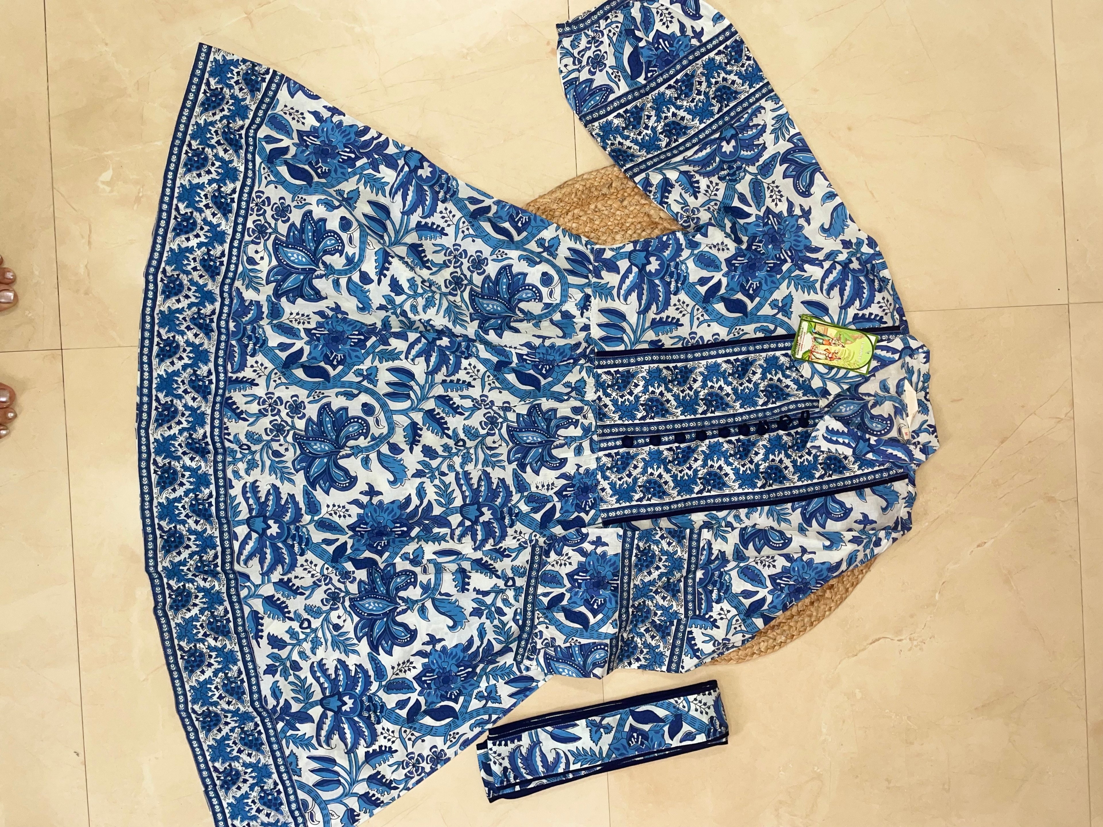 Blue Blossom Hand Block Short Dress