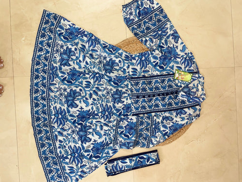 Blue Blossom Hand Block Short Dress
