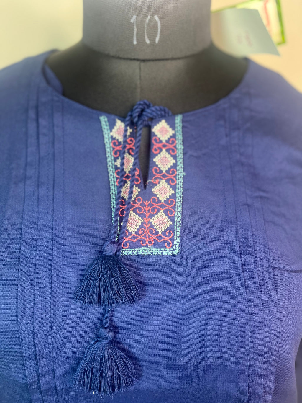 Royal Blue Tassel Cotton Short Kurti