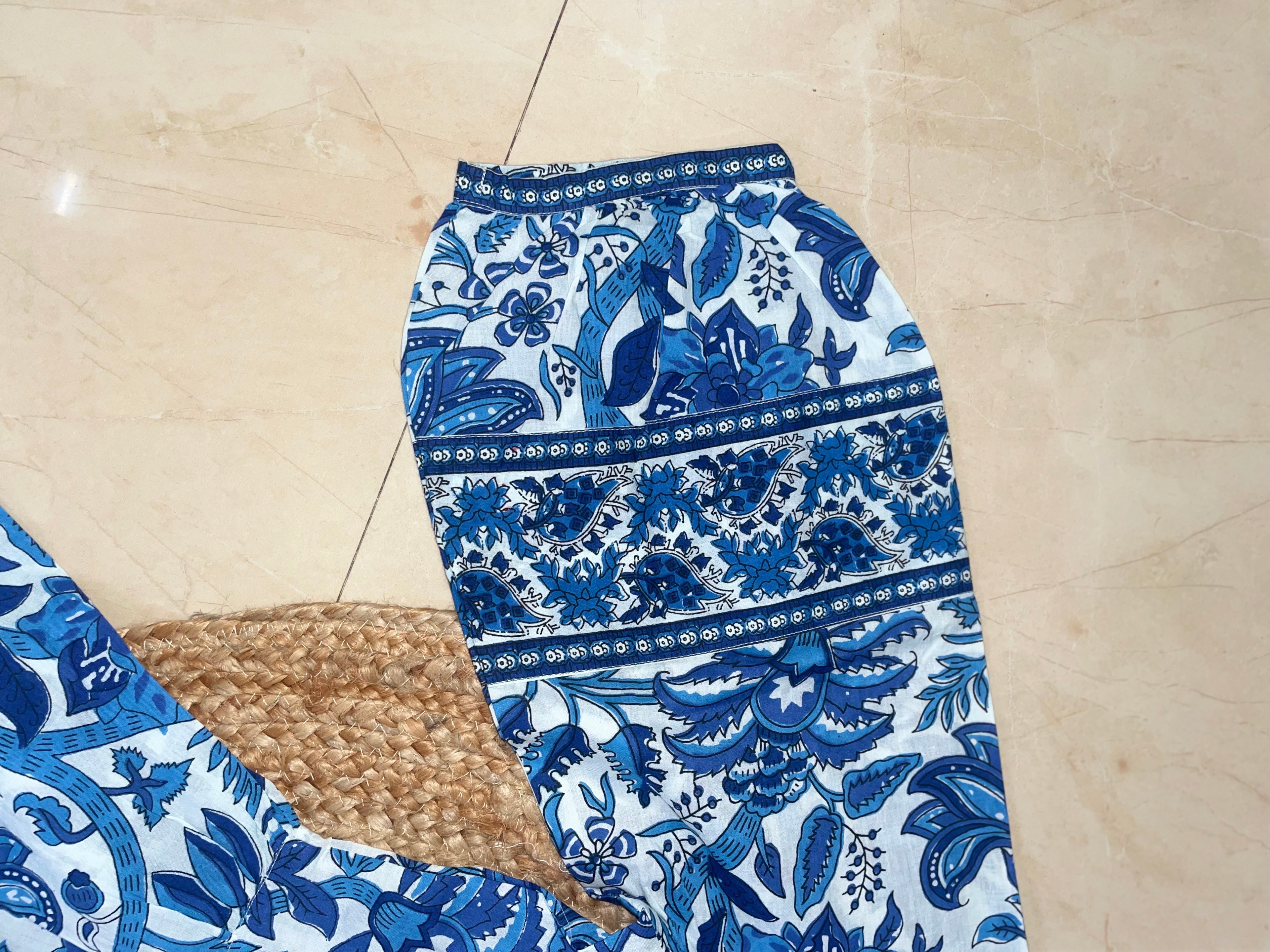 Blue Blossom Hand Block Short Dress