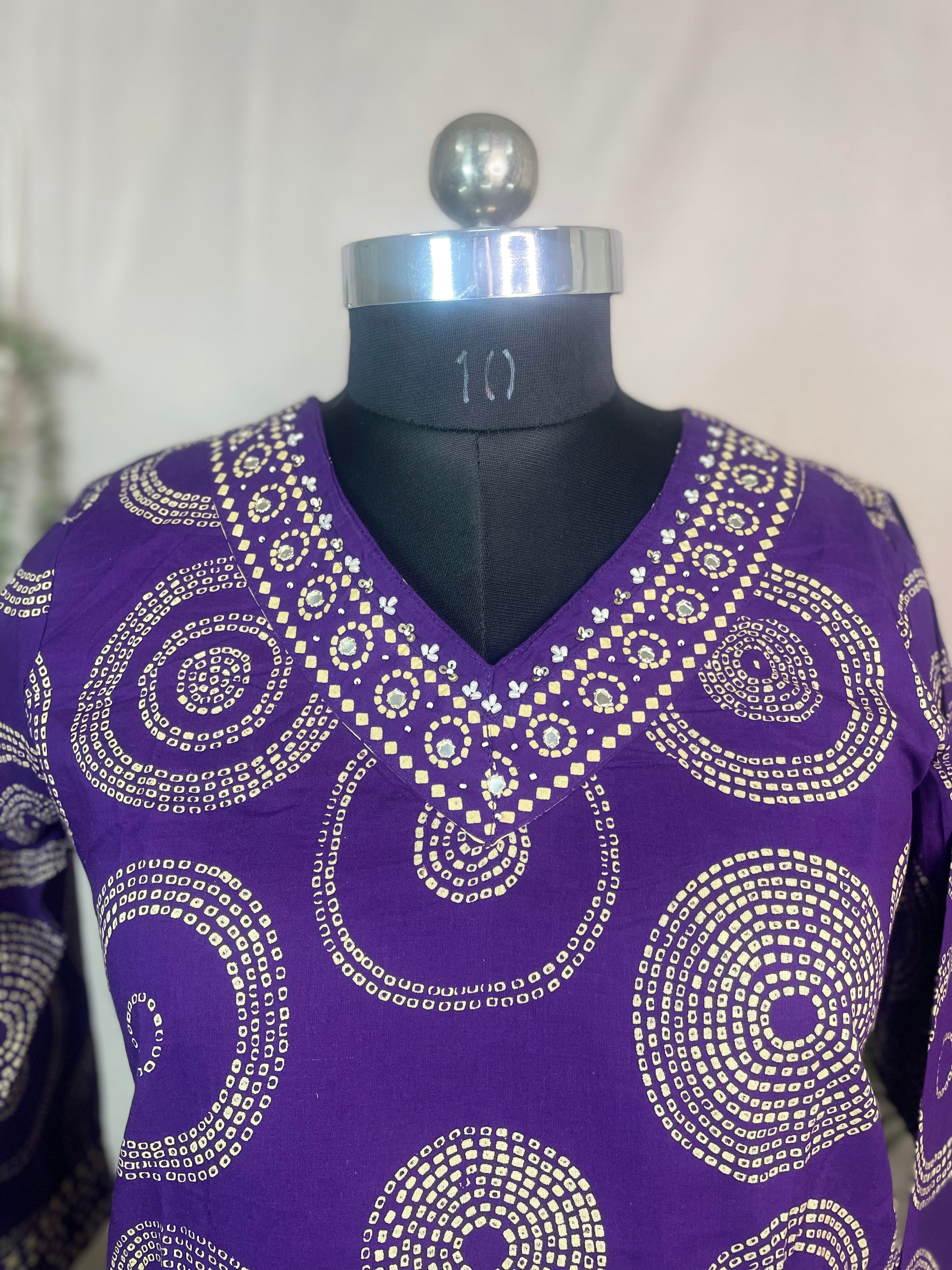 Jheel Purple Circle Cotton 3 Pcs Suit Set