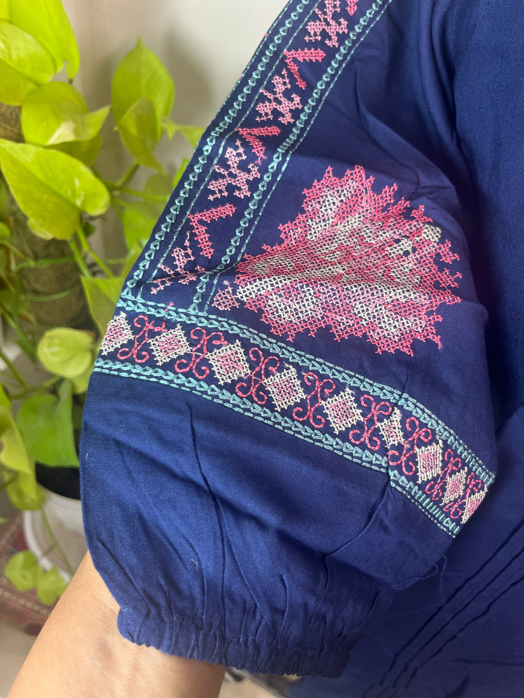 Royal Blue Tassel Cotton Short Kurti